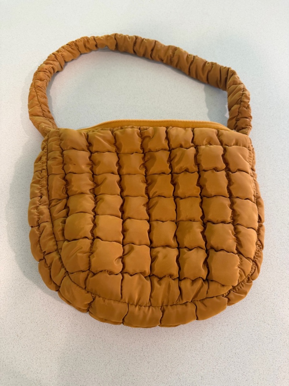 Quilted Puffer Shoulder Bag in Spring Rust